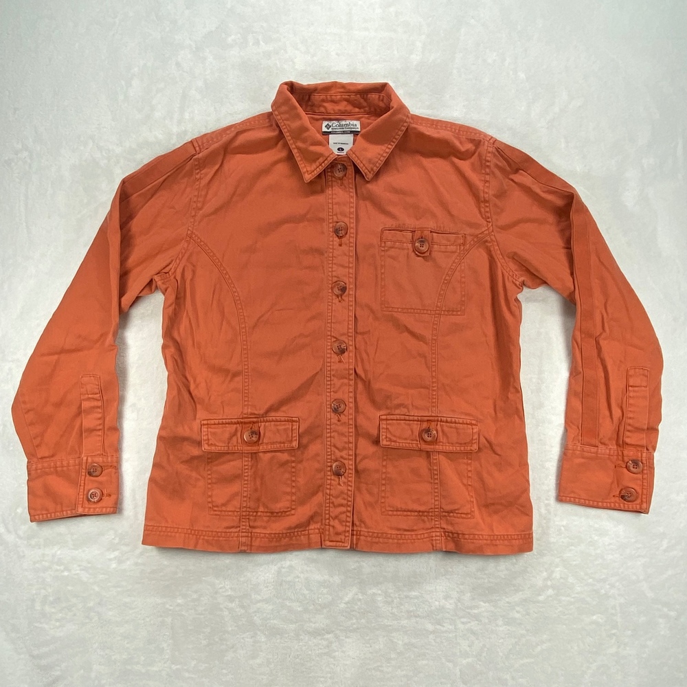 Columbia Utility Jacket Womens L Button‎ Up Cotton Orange Outdoor
